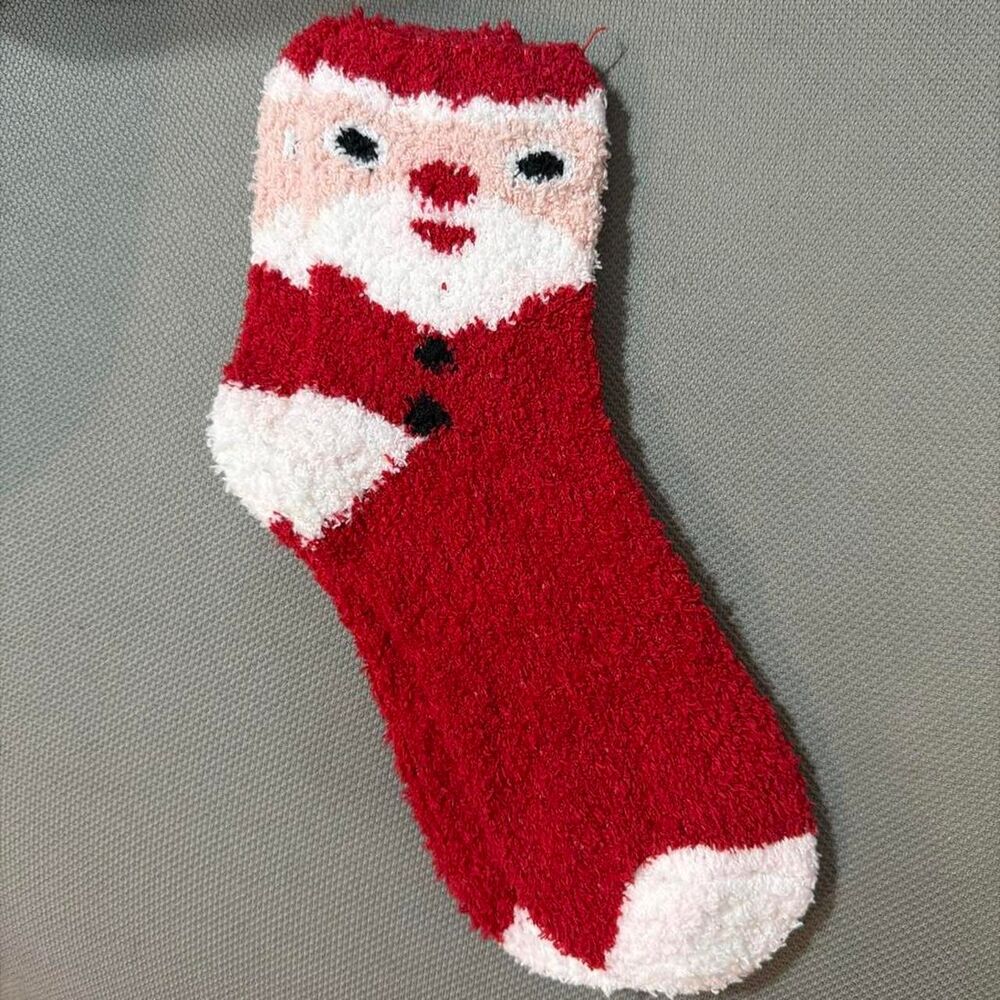 Women's Red Fuzzy Santa Socks -New